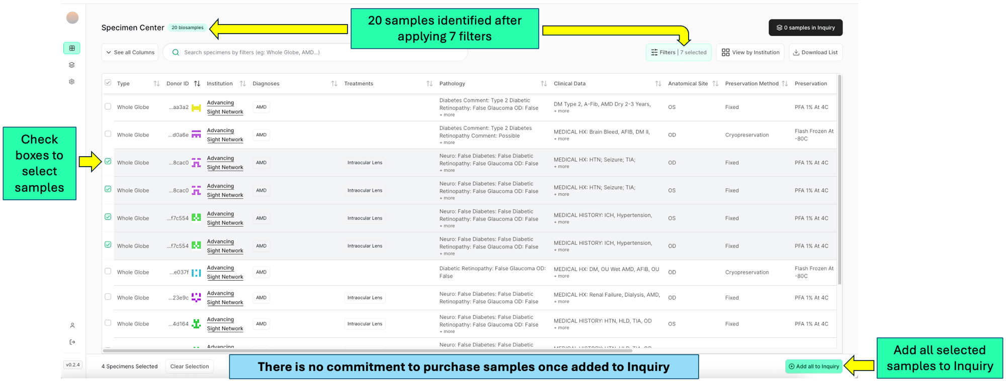 NEW Step 5 - select samples to inquiry NEW Step 5 - select samples to inquiry